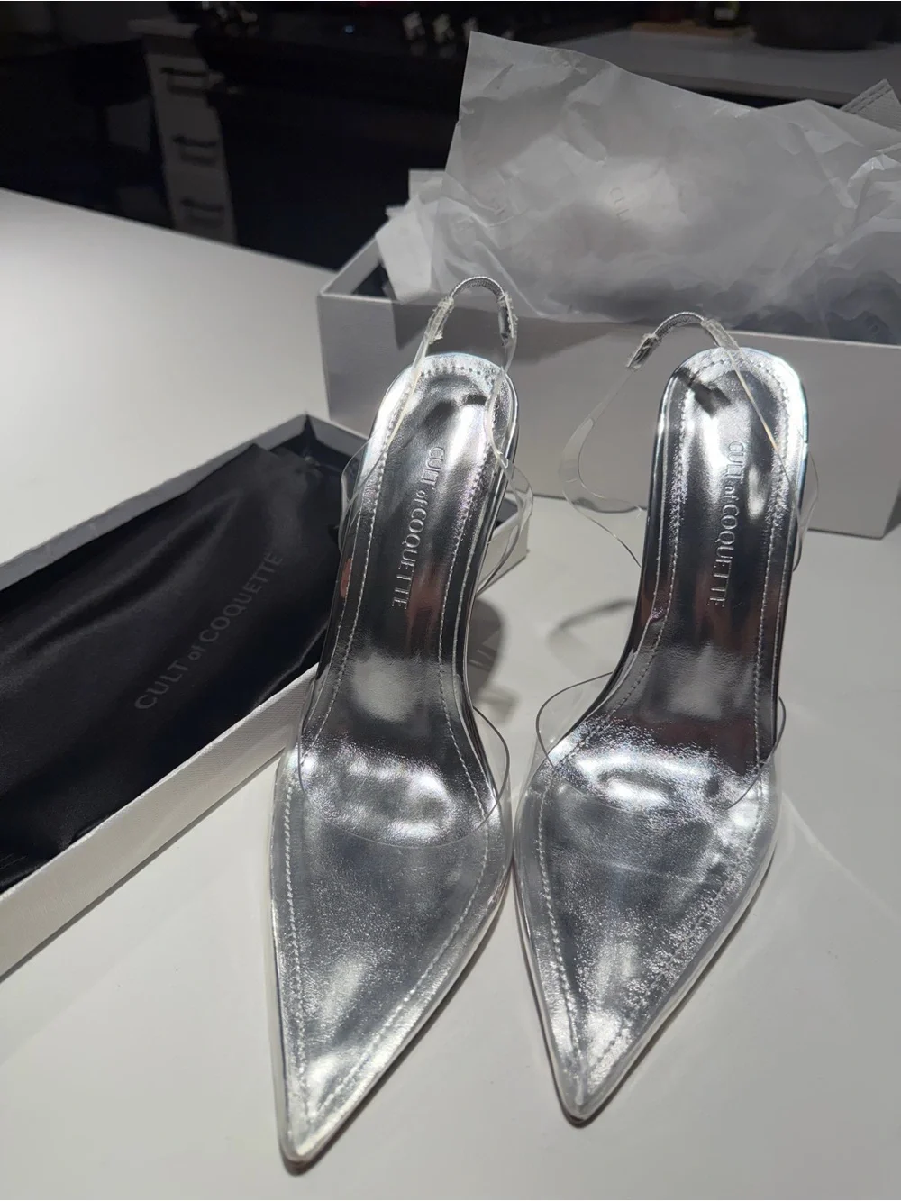 Madeline Clear Pointed Slingback Heels